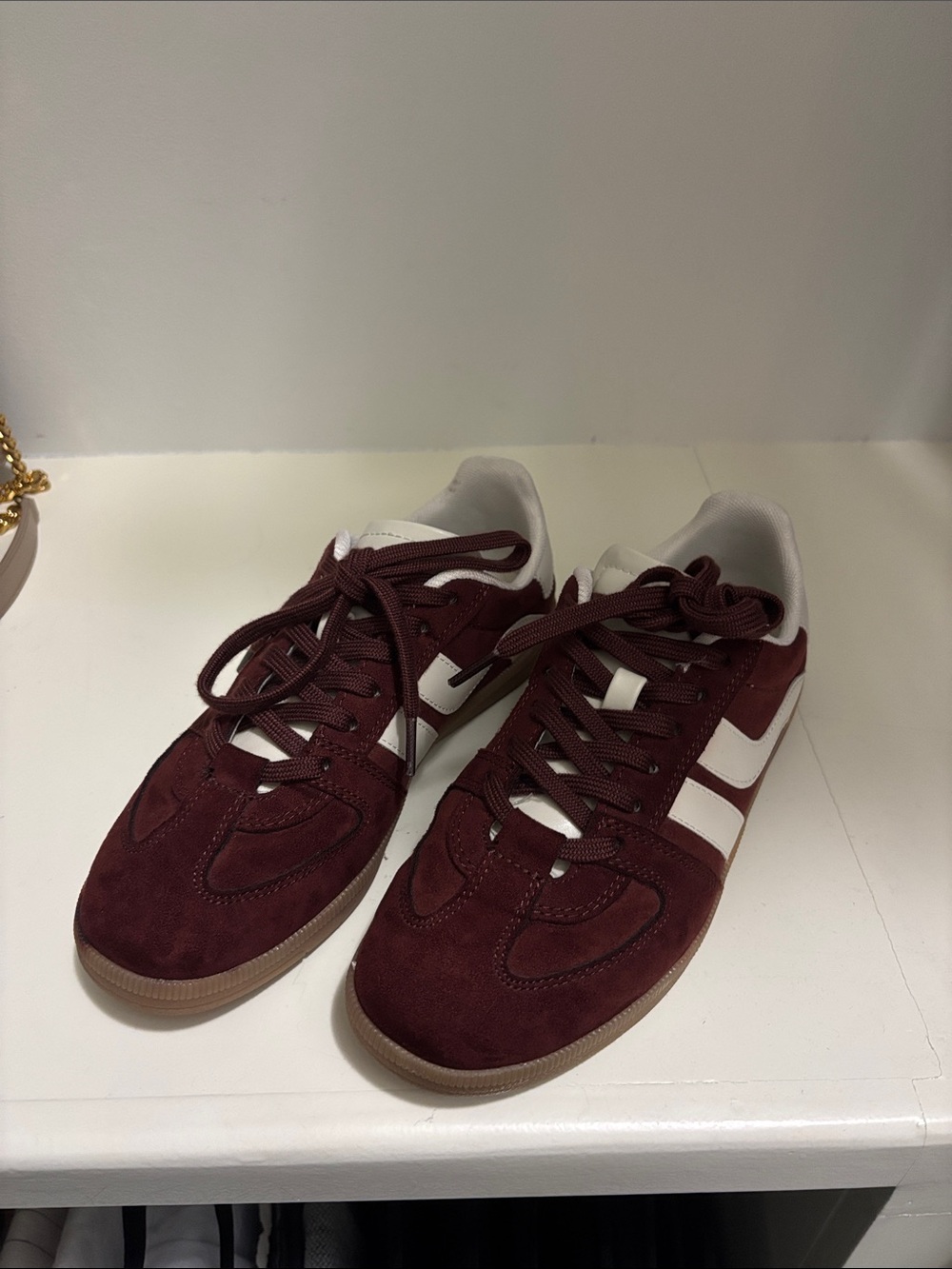H&M Burgundy and White Suede Sneakers